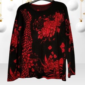 M❤️Vintage Cozy Wool Blend Black and Red Patterned Sweater